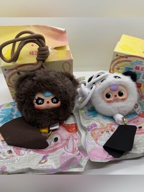 Baby Three (2) Bundle Plush Pendant Phone Lanyards Confirmed Brown & White Plush